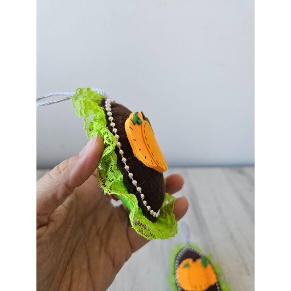 Plush Thanksgiving scarecrow pumpkin ornament lace felt unique set tree Xmas gre - Picture 5 of 6